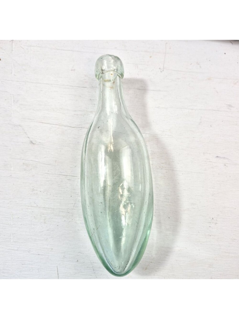 Vintage Aqua Torpedo Bottle Blown Glass Sailor Ink Pontiled 9.5 in Lip Chips